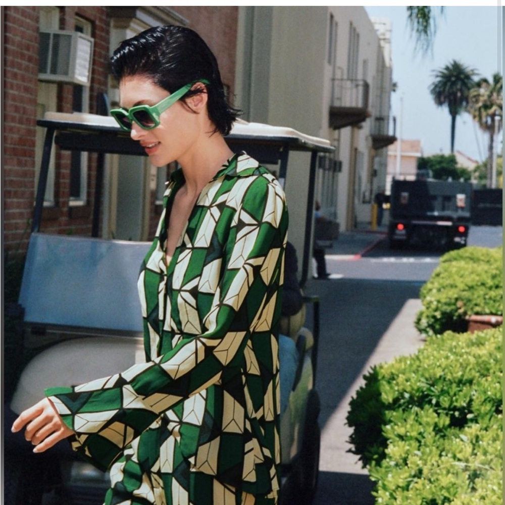 Ruffle Printed Blouse - Zara Green